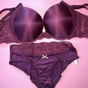 Victoria's Secret push up 36DDD BRA SET panty KIR Burgundy Maroon DREAM ANGELS